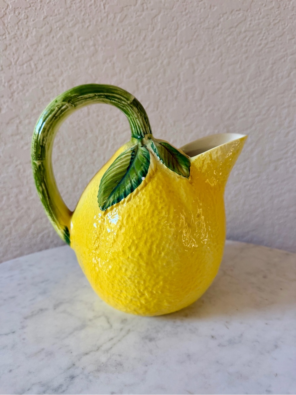 Vintage Italian Majolica Lemon Pitcher | Hand-Painted Citrus Pottery
